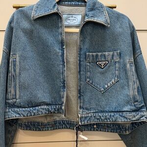 Sold out!! Prada Blue Cropped Denim Jacket with Logo Pocket